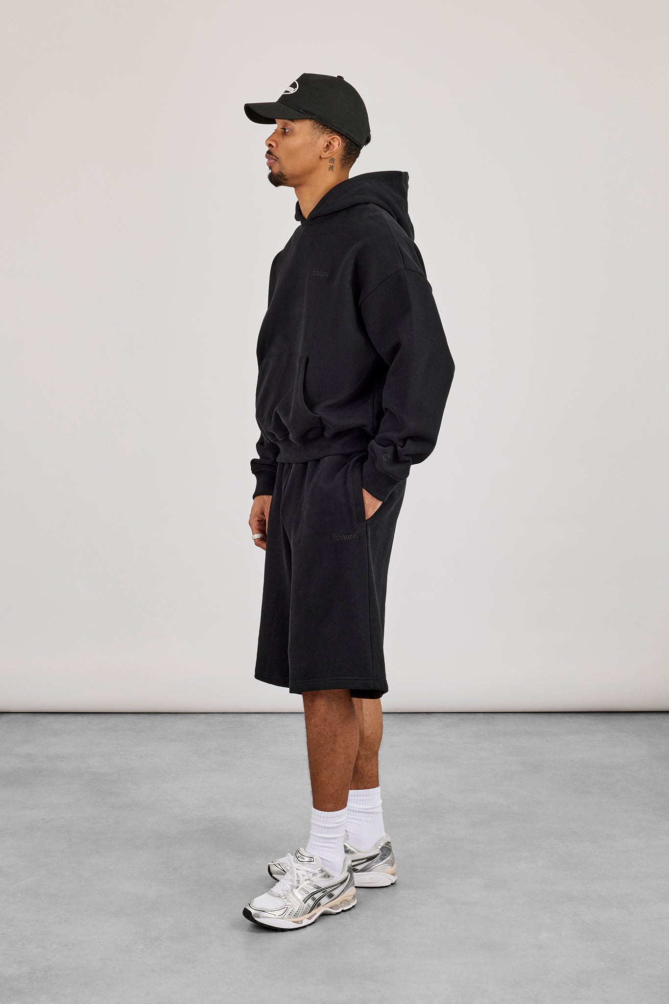 Men's Boxy Hoodie & Embroidered Jersey Jort - Black